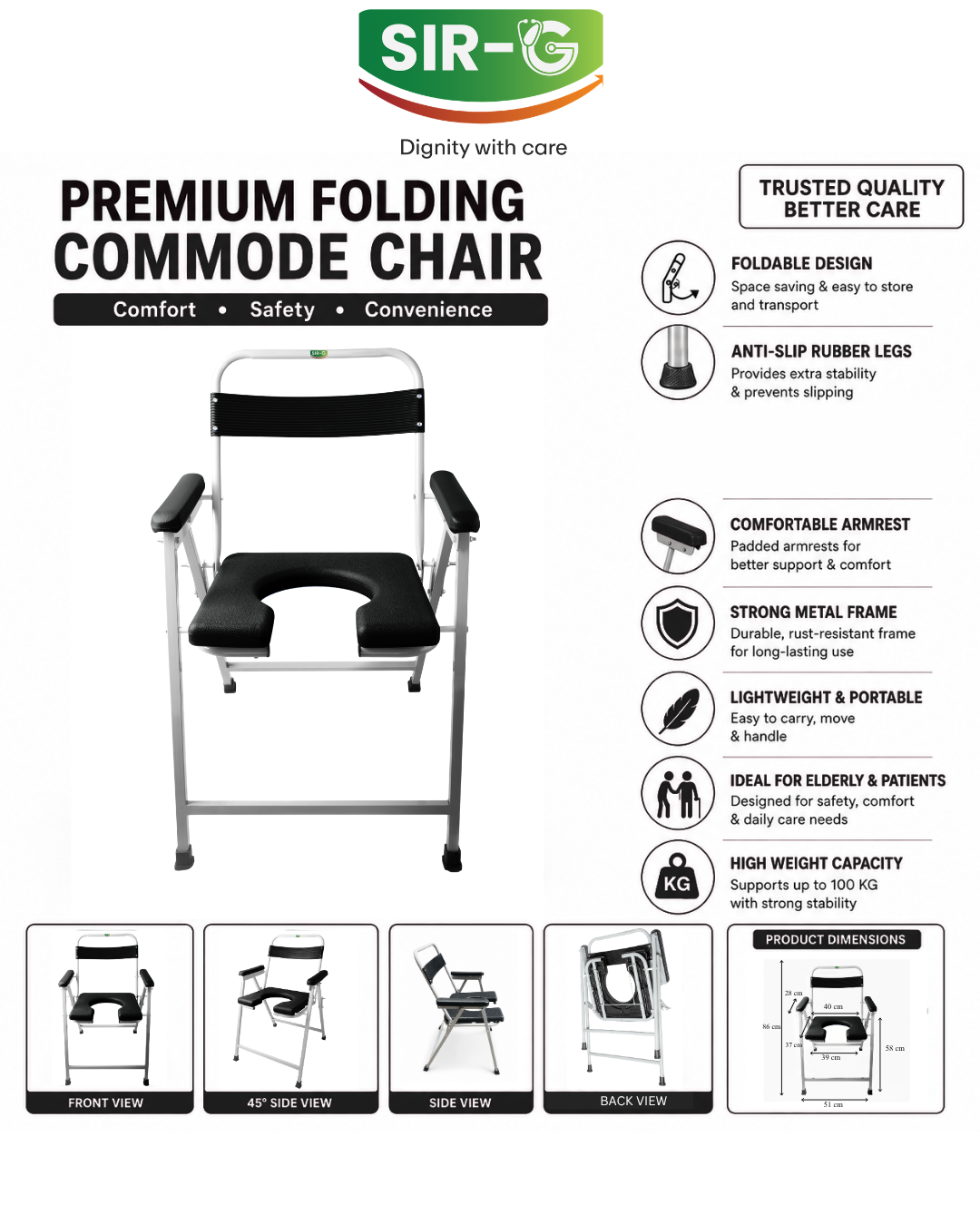 Black Foldable Commode Chair