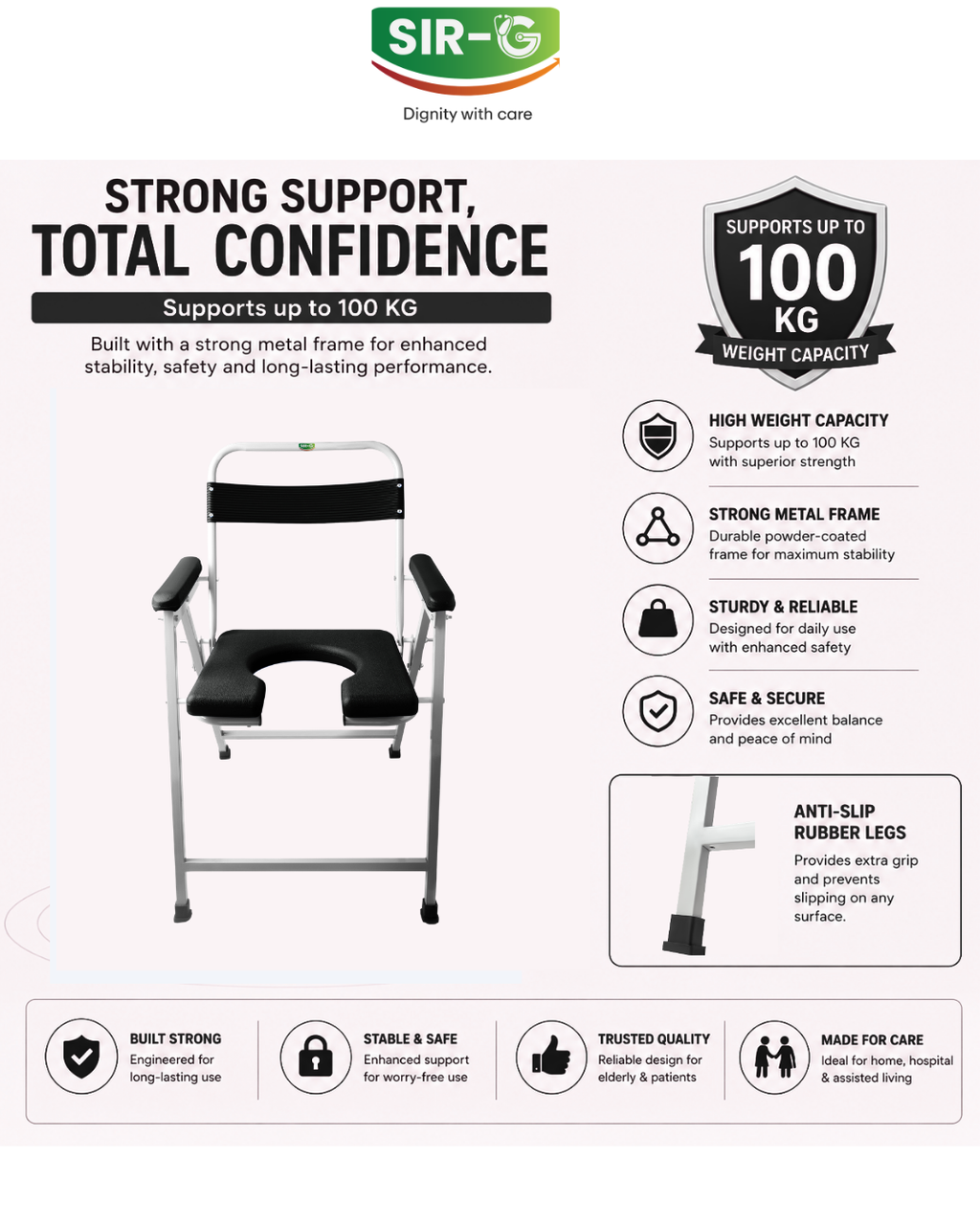 Black Foldable Commode Chair