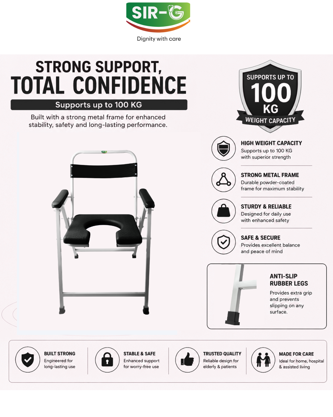 Black Foldable Commode Chair