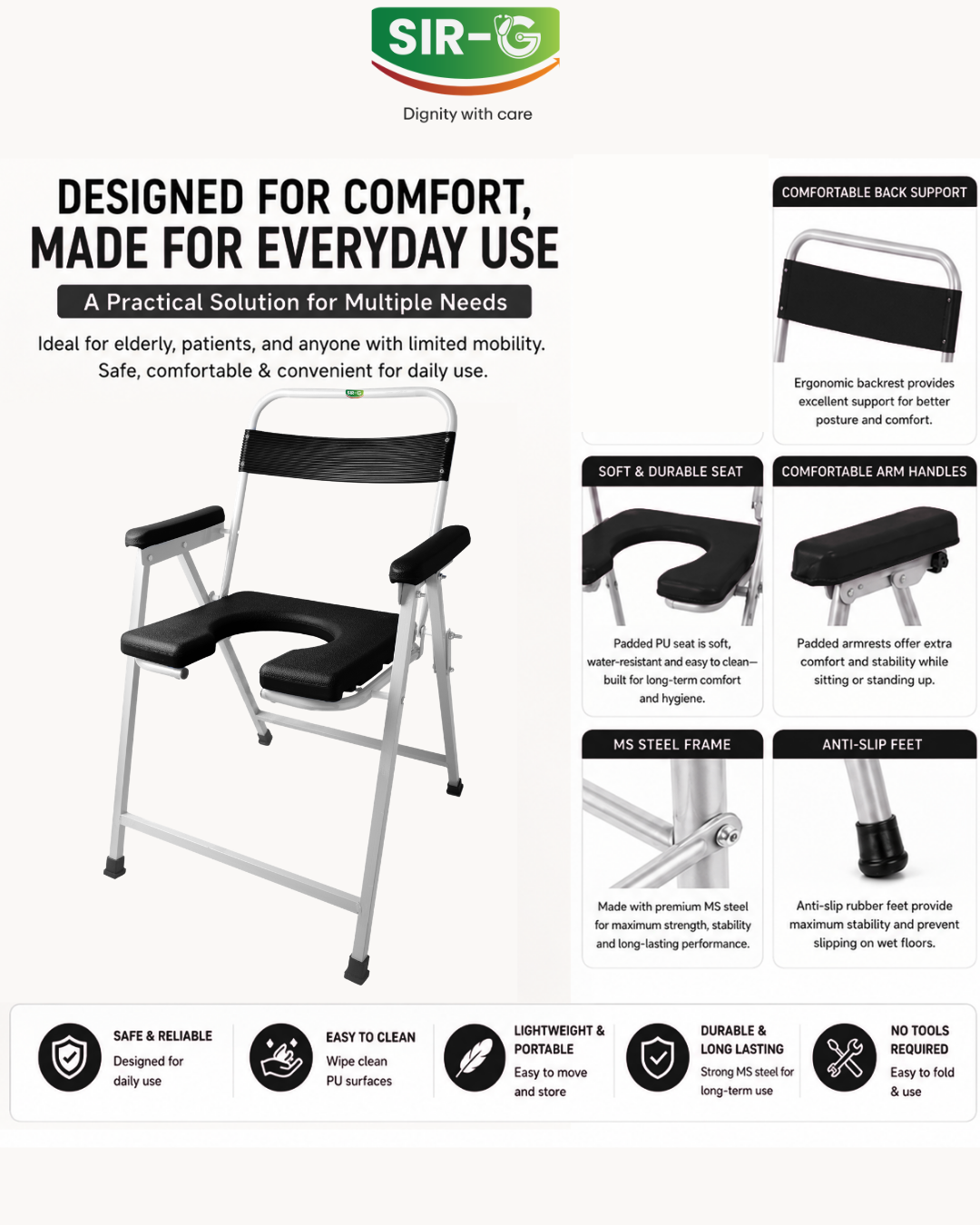 Black Foldable Commode Chair