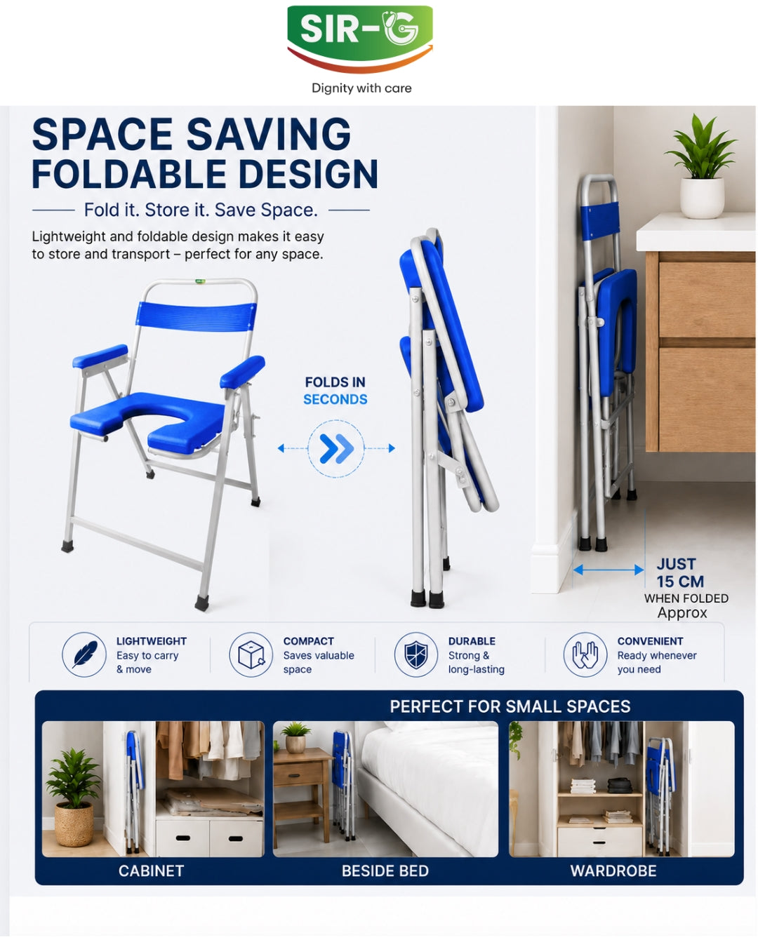 Blue Foldable Commode Chair