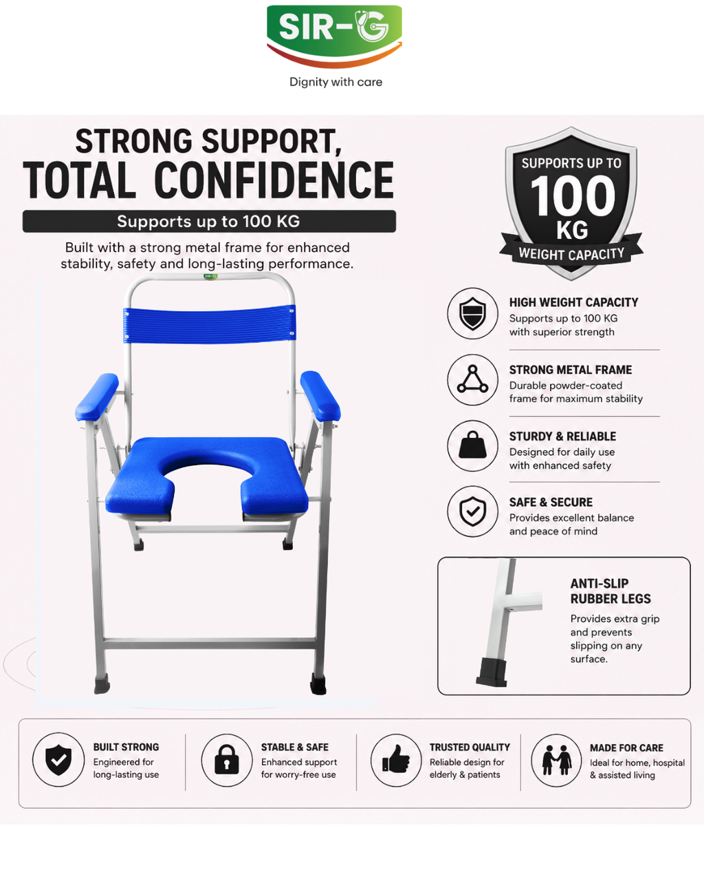 Blue Foldable Commode Chair
