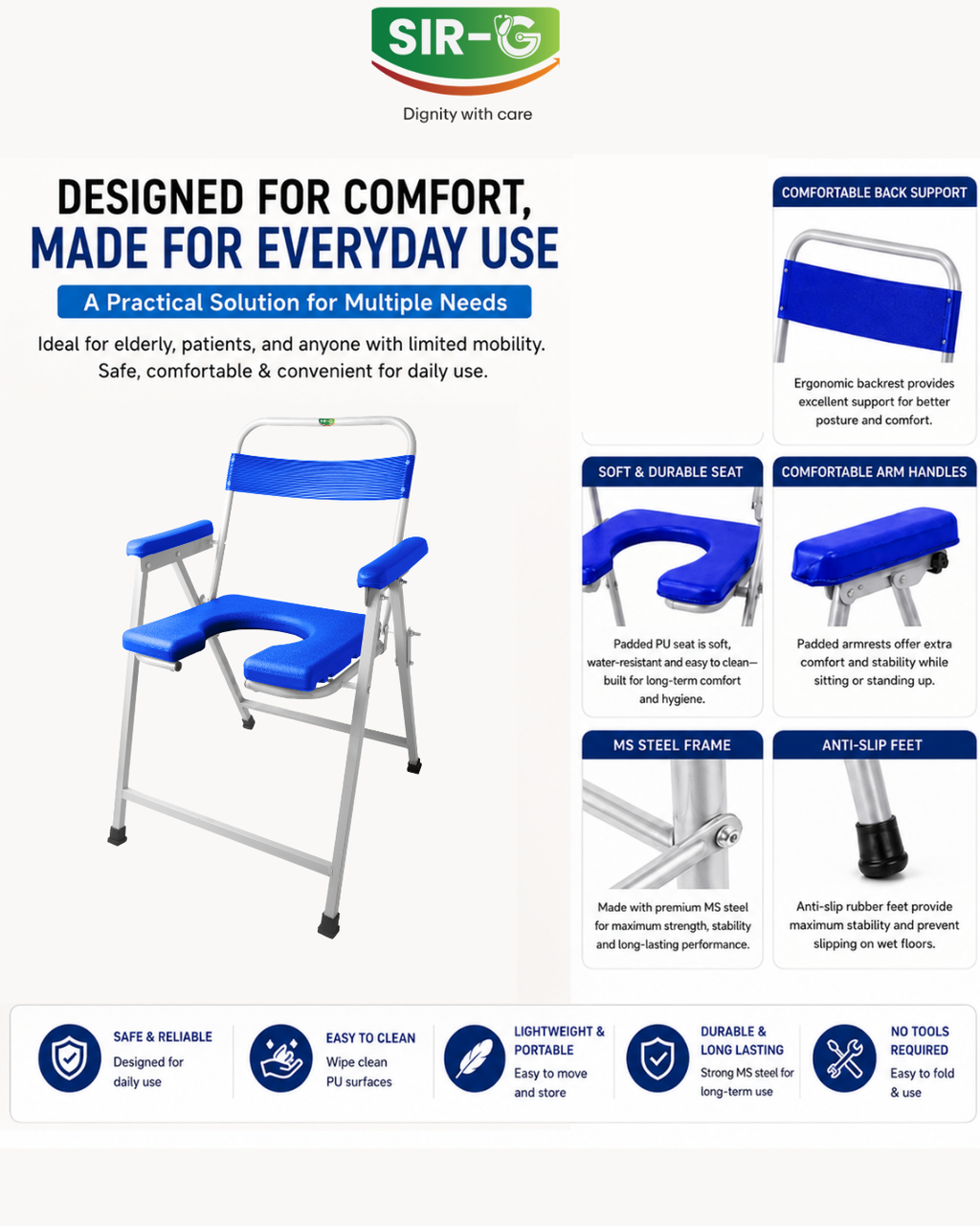 Blue Foldable Commode Chair