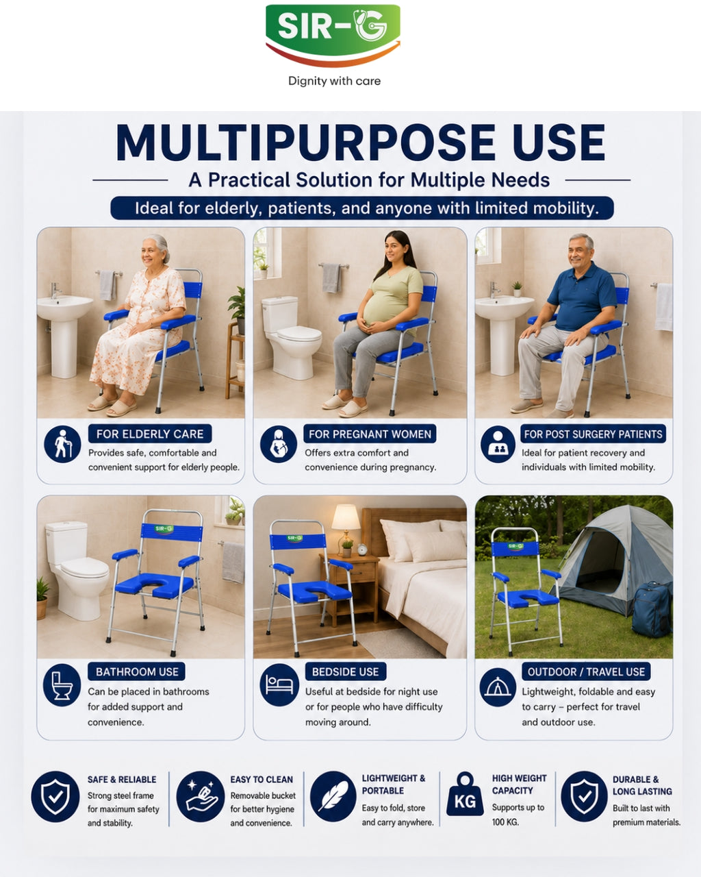 Blue Foldable Commode Chair