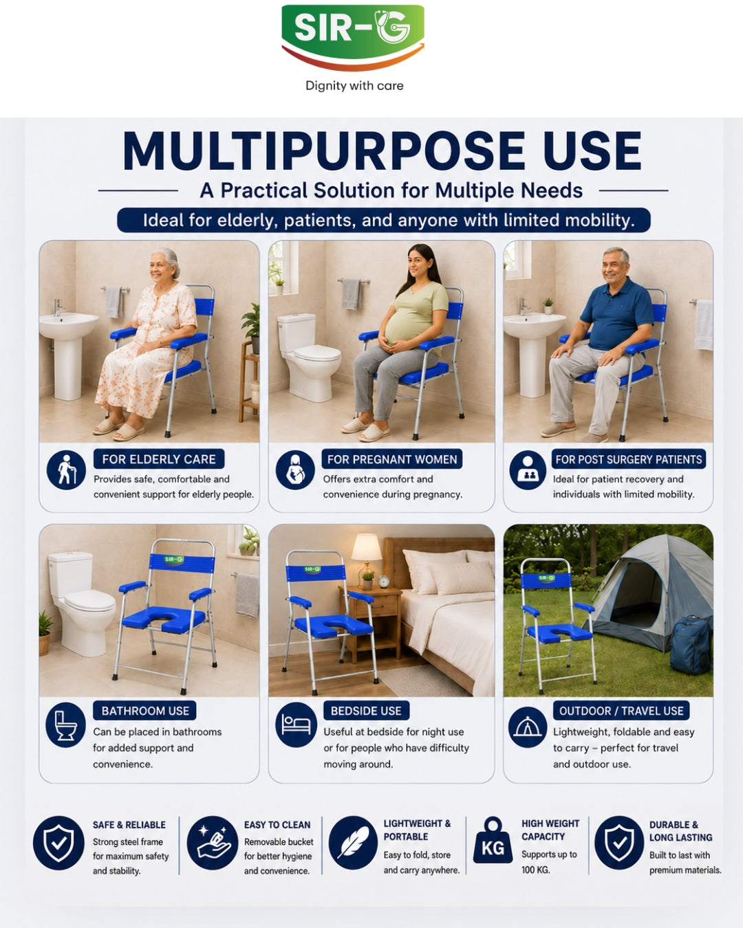 Blue Foldable Commode Chair