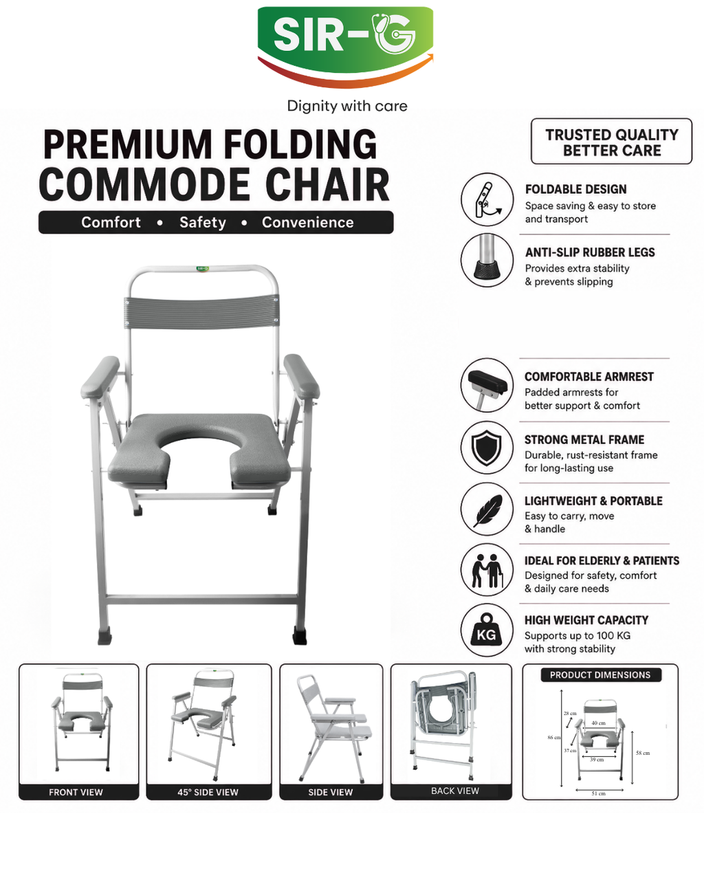 Grey Foldable Commode Chair