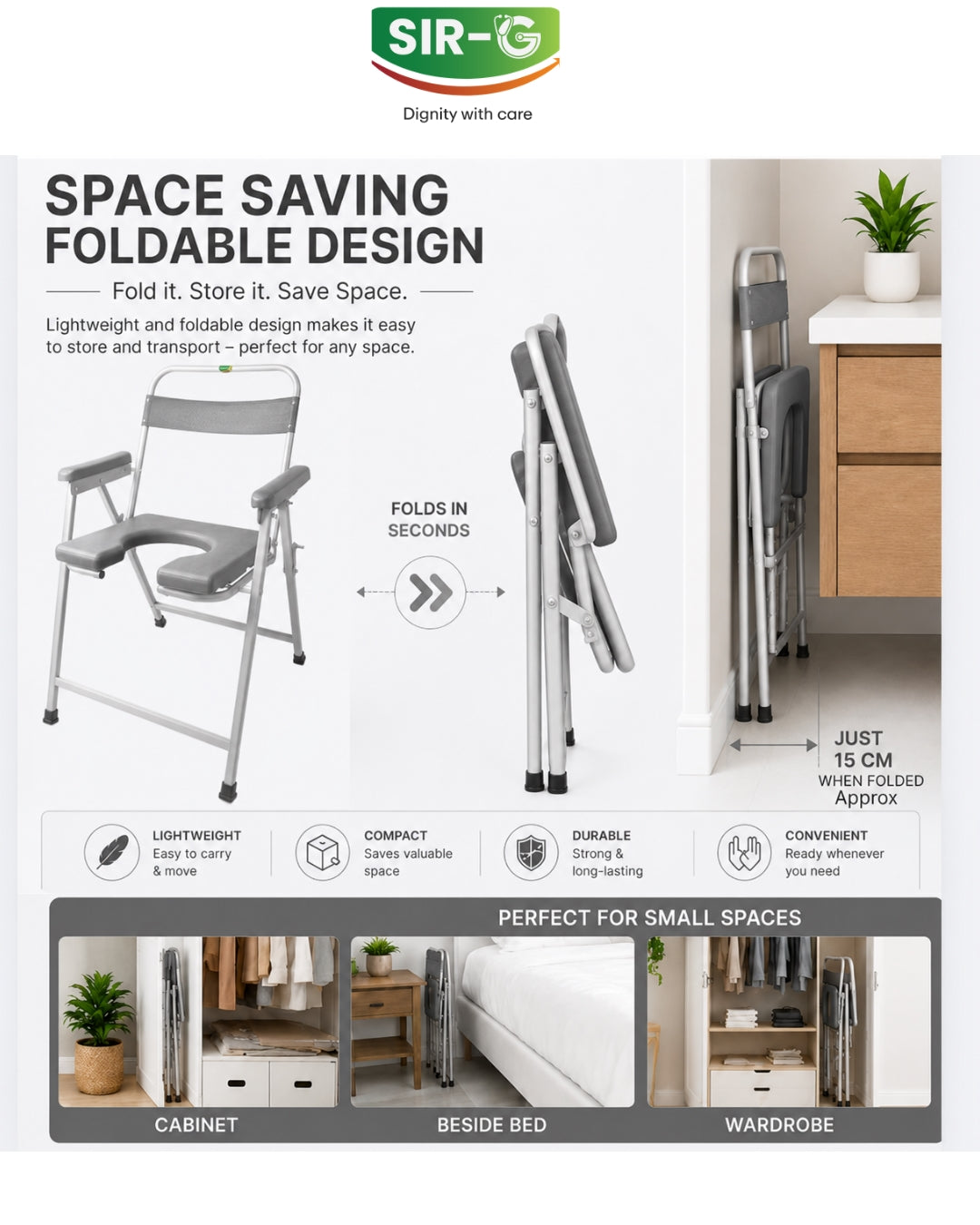 Grey Foldable Commode Chair
