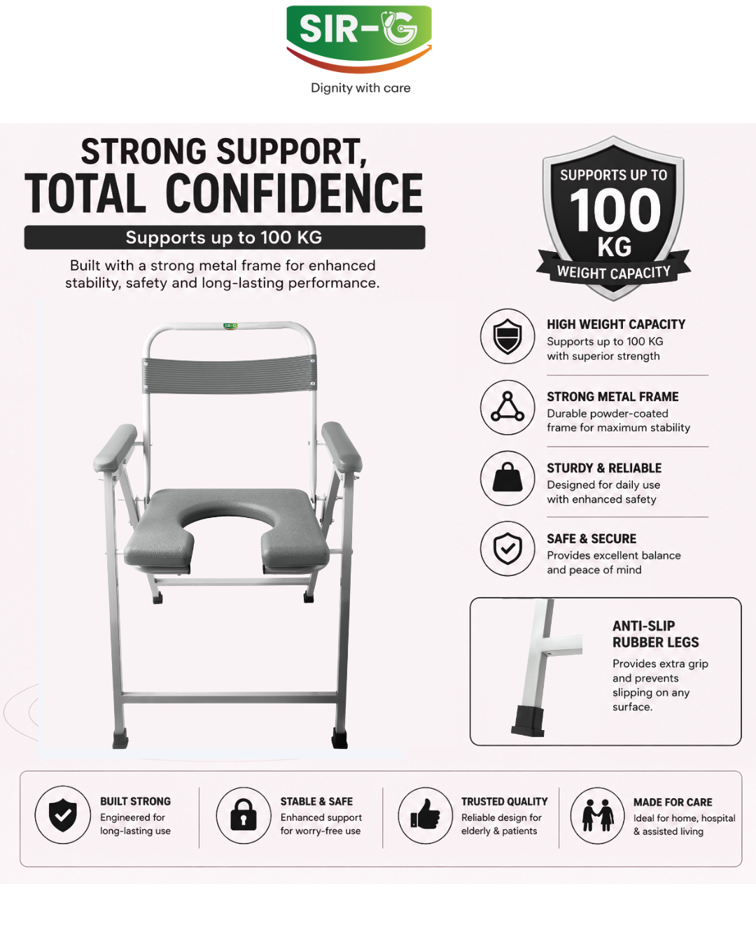 Grey Foldable Commode Chair