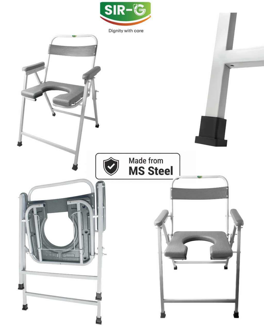 Grey Foldable Commode Chair