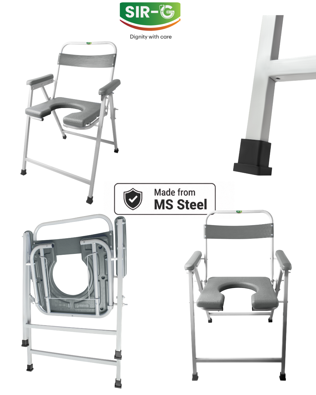 Grey Foldable Commode Chair