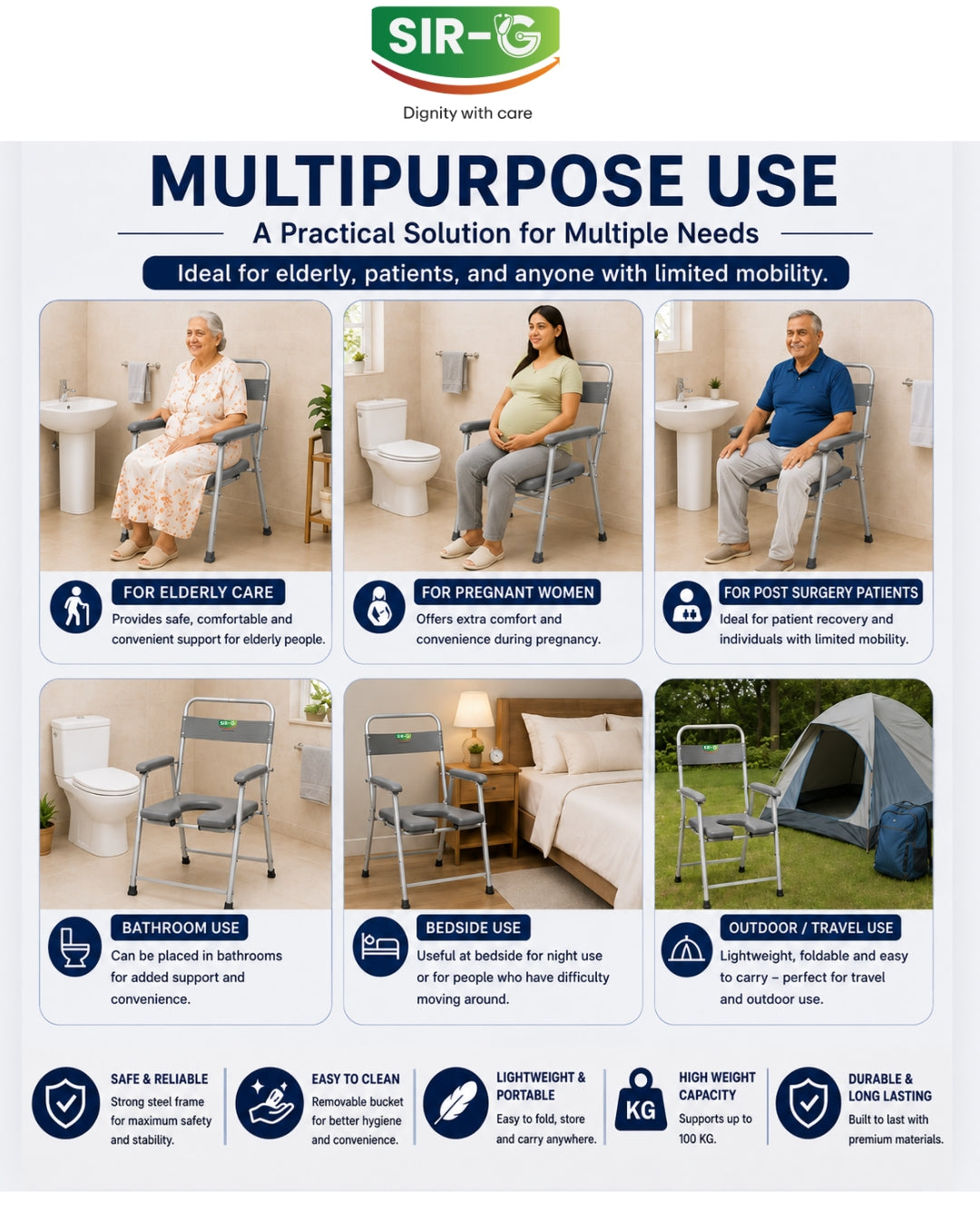 Grey Foldable Commode Chair