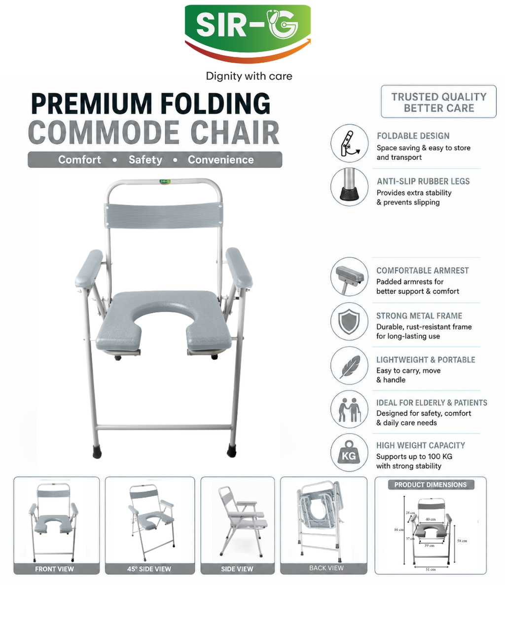 Grey Foldable Commode Chair
