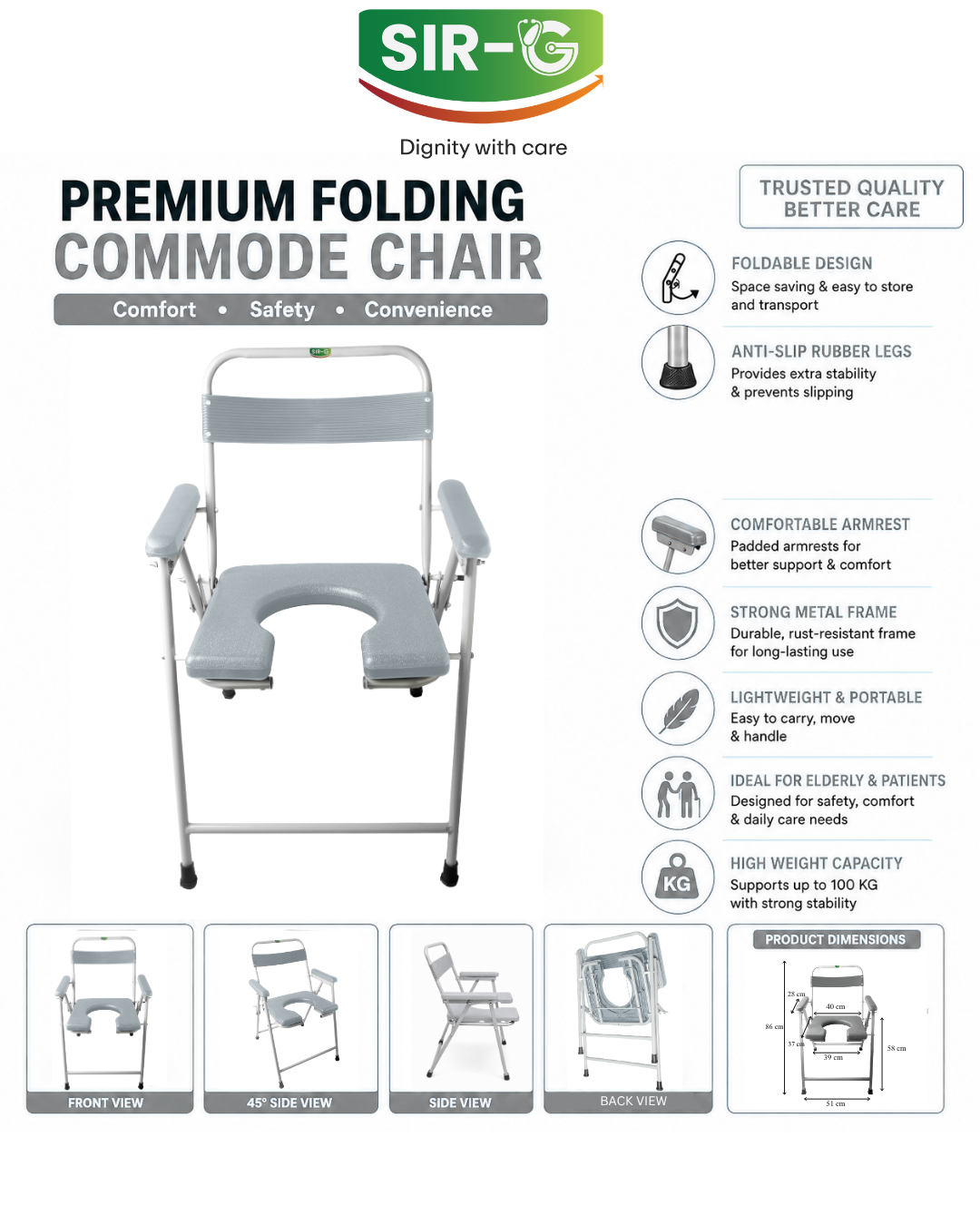 Grey Foldable Commode Chair