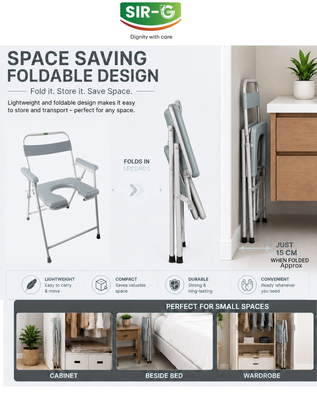 Grey Foldable Commode Chair