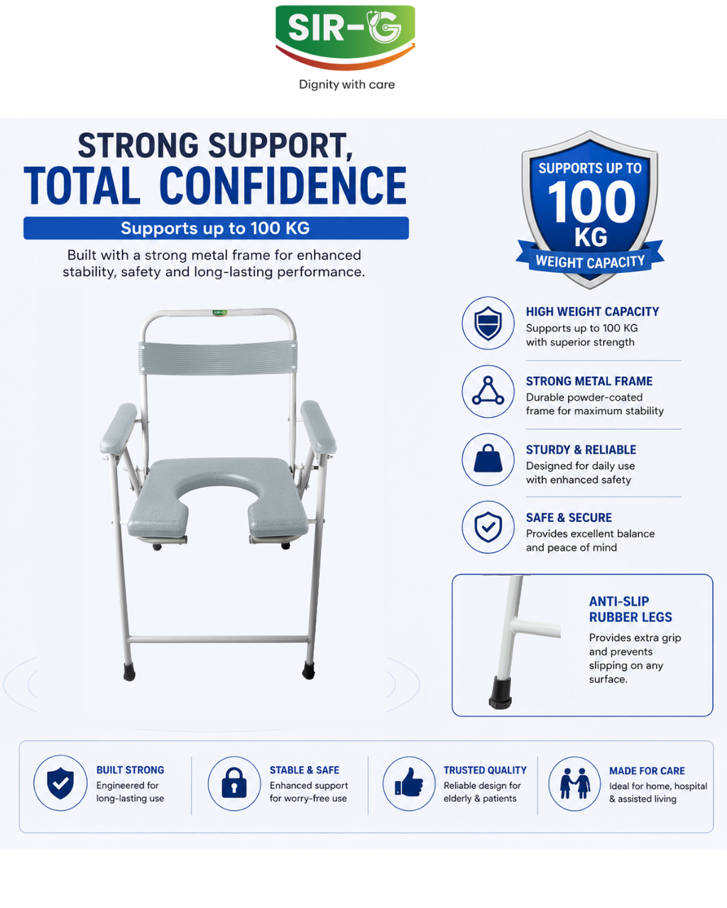 Grey Foldable Commode Chair