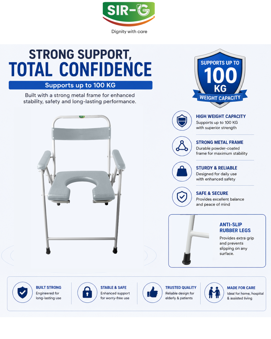 Grey Foldable Commode Chair