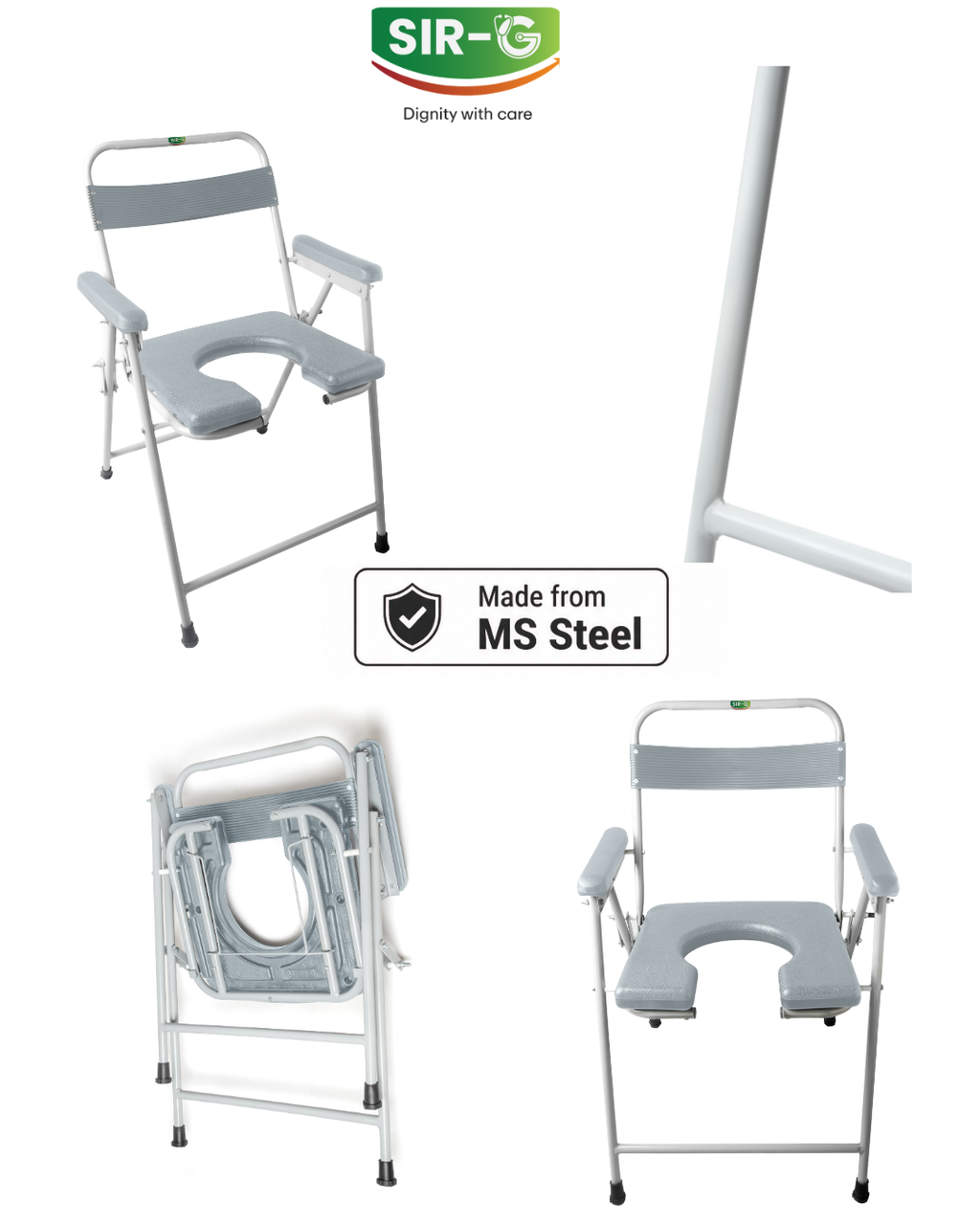 Grey Foldable Commode Chair