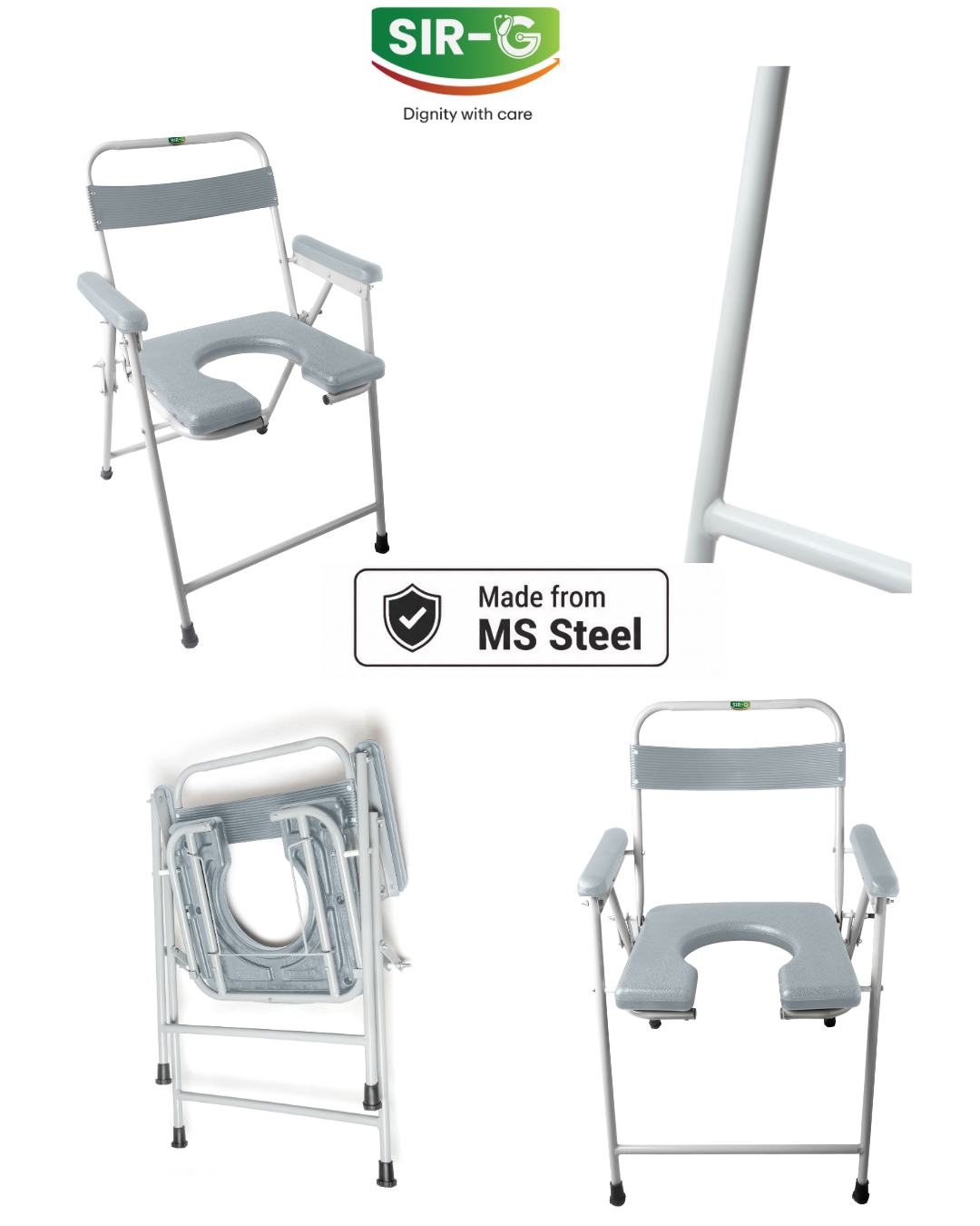 Grey Foldable Commode Chair