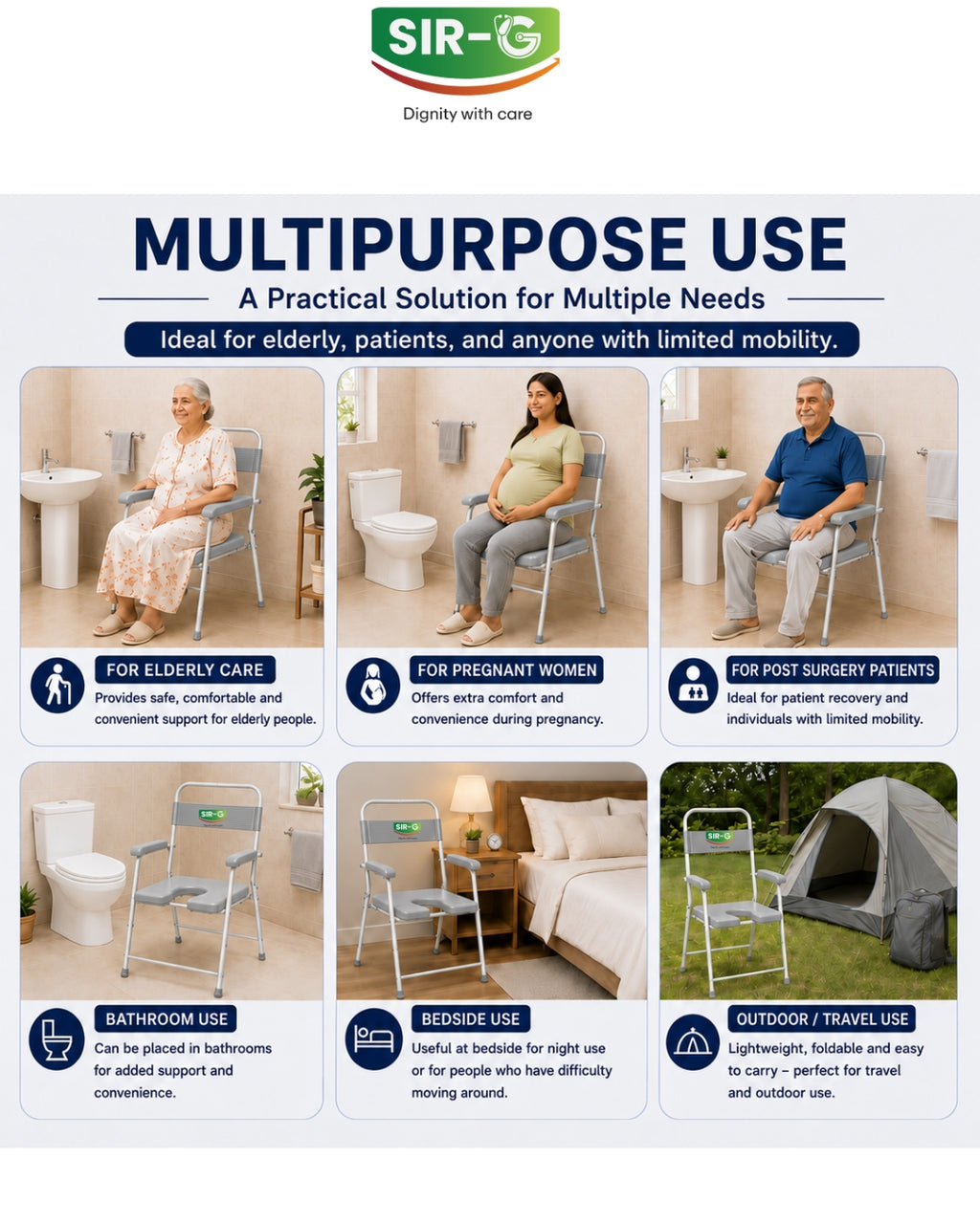 Grey Foldable Commode Chair