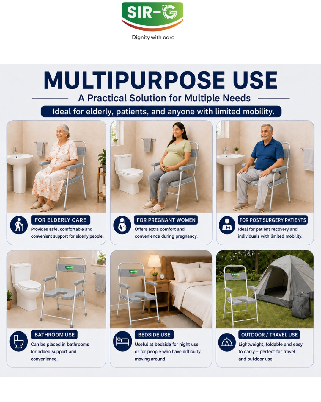 Grey Foldable Commode Chair