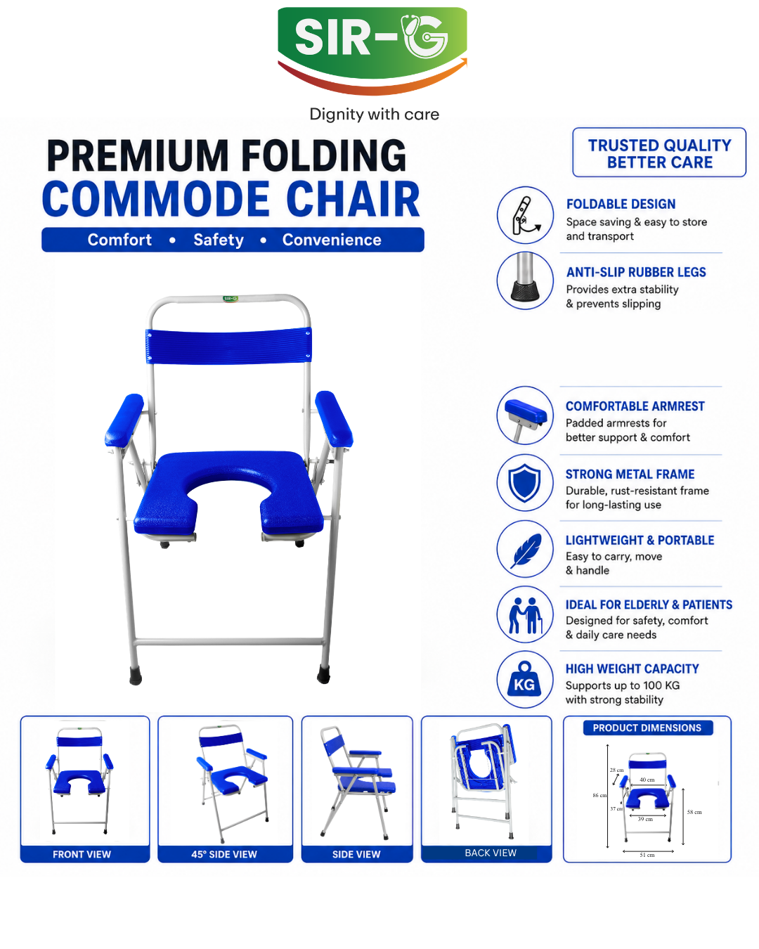 Blue Foldable Commode Chair