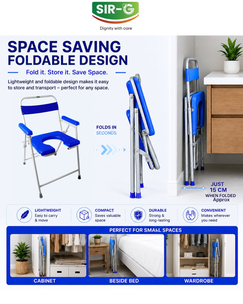 Blue Foldable Commode Chair
