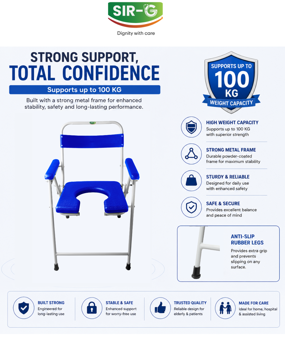 Blue Foldable Commode Chair