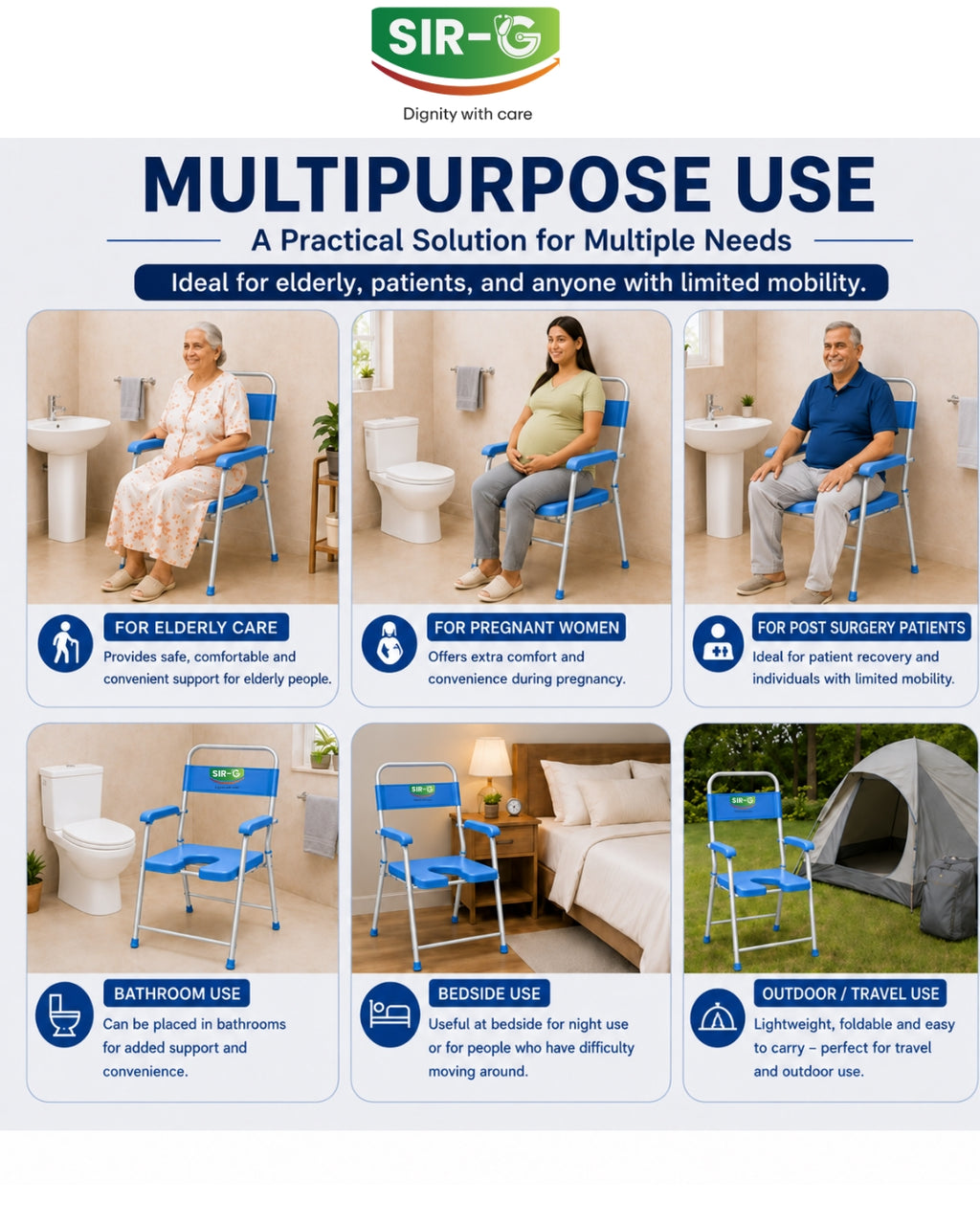 Blue Foldable Commode Chair