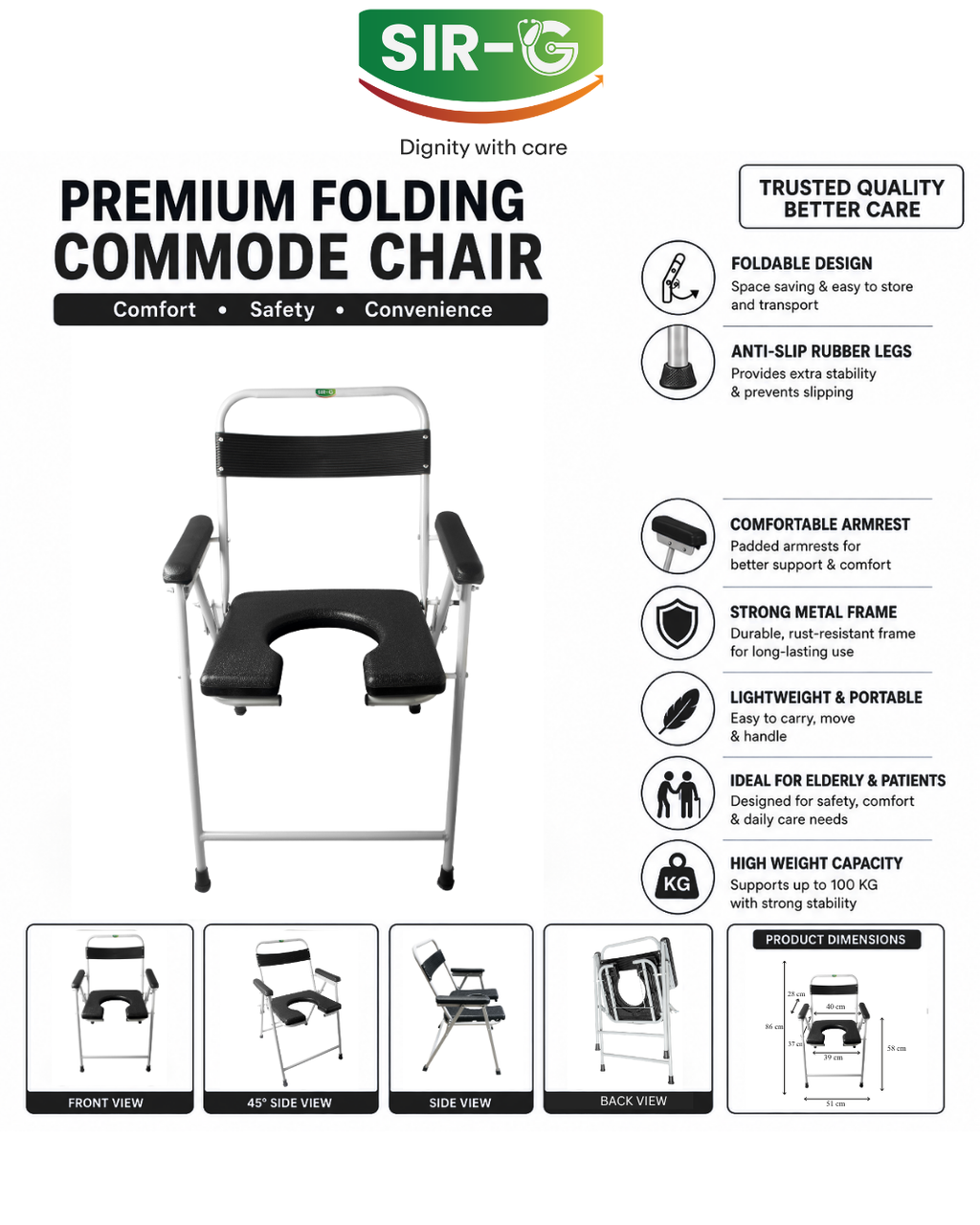 Black Foldable Commode Chair