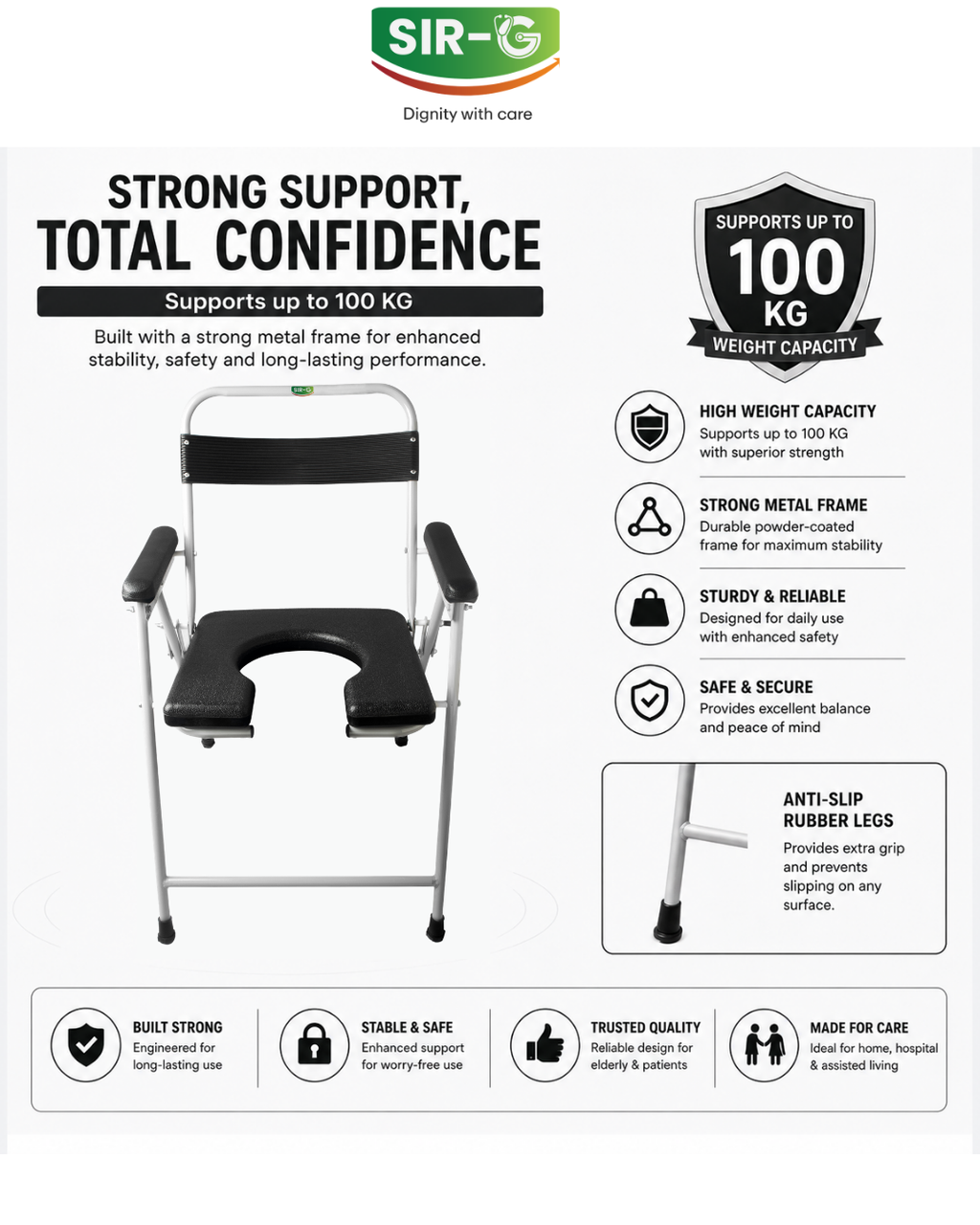 Black Foldable Commode Chair