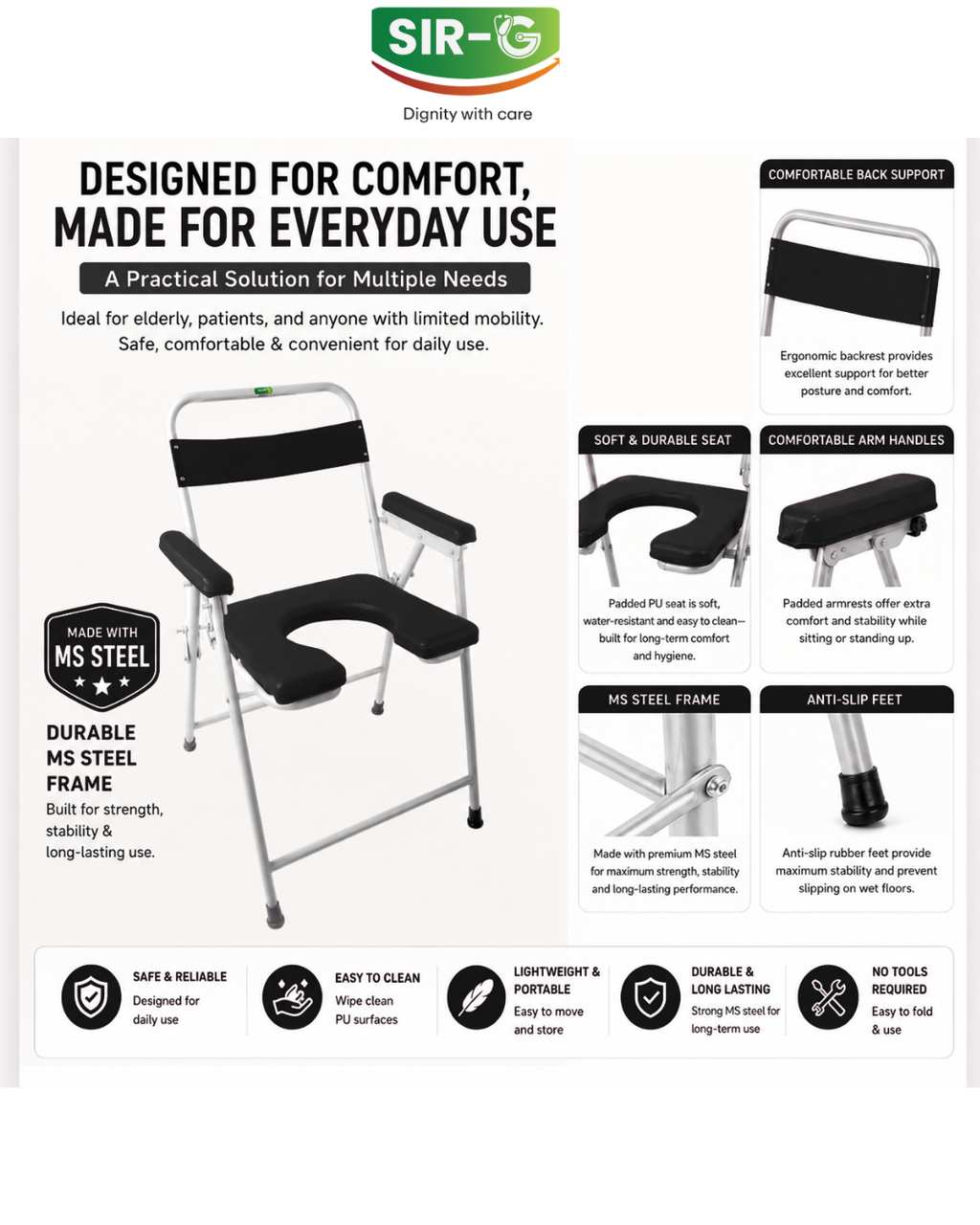 Black Foldable Commode Chair