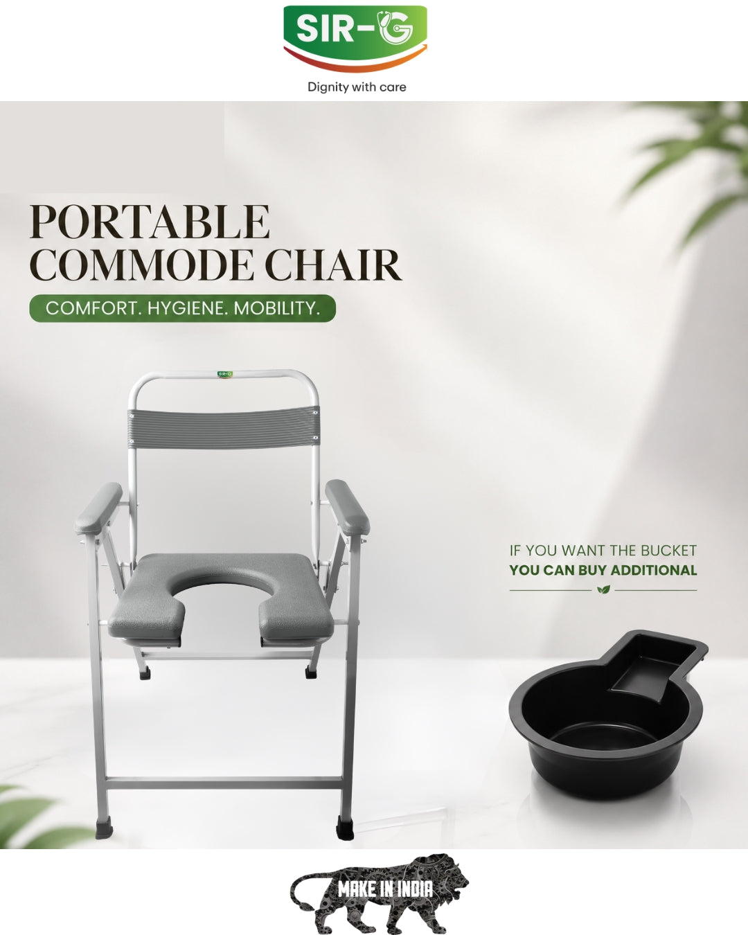 Grey Foldable Commode Chair