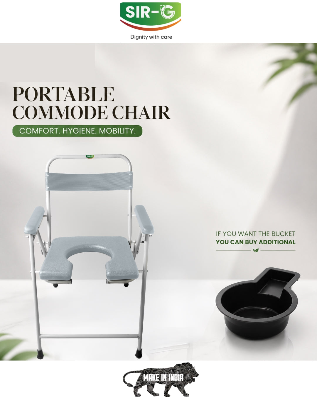 Grey Foldable Commode Chair